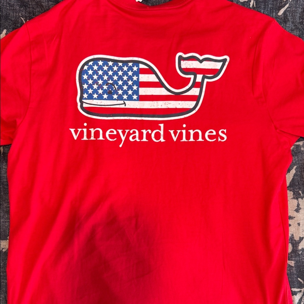 Vineyard Vines Red Tee with Flag Whale